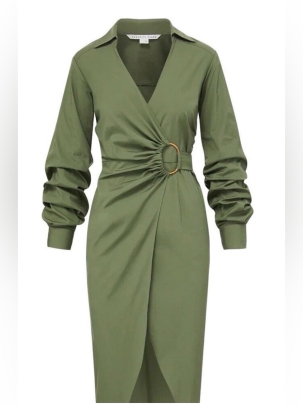 Veronica Beard Afton Olive Wrap Midi Dress size 12 w Gold Ring beautiful - Picture 2 of 12